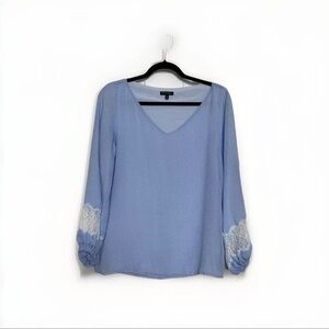 Massimo Dutti Lace Trim Top Chiffon Light Blue Women's Size 8